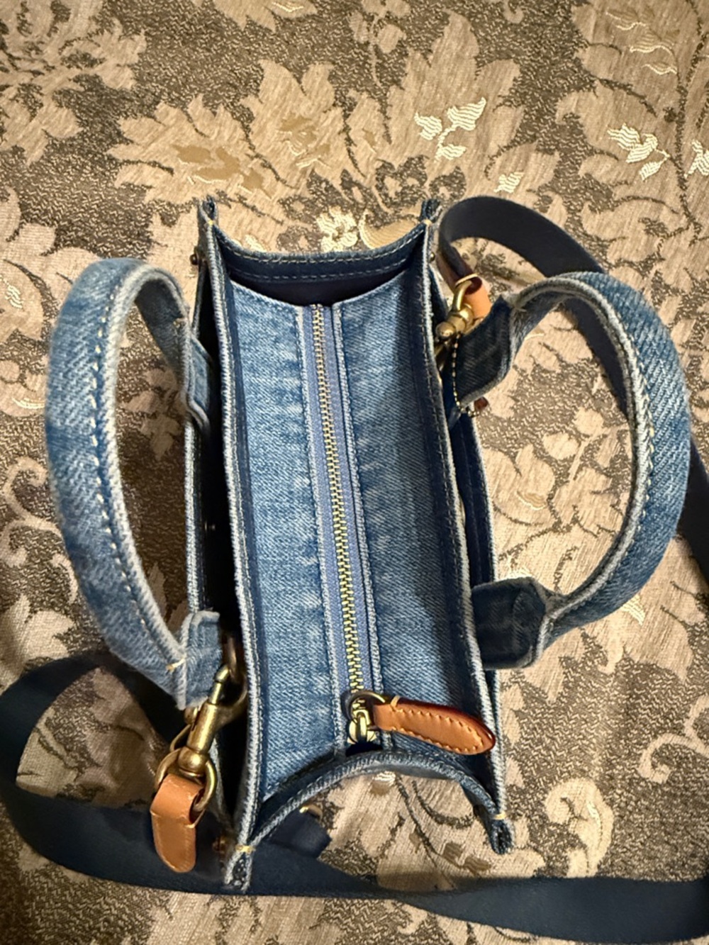 Coach Denim Mini Tote with Navy Logo and Tan Tag - Picture 3 of 4